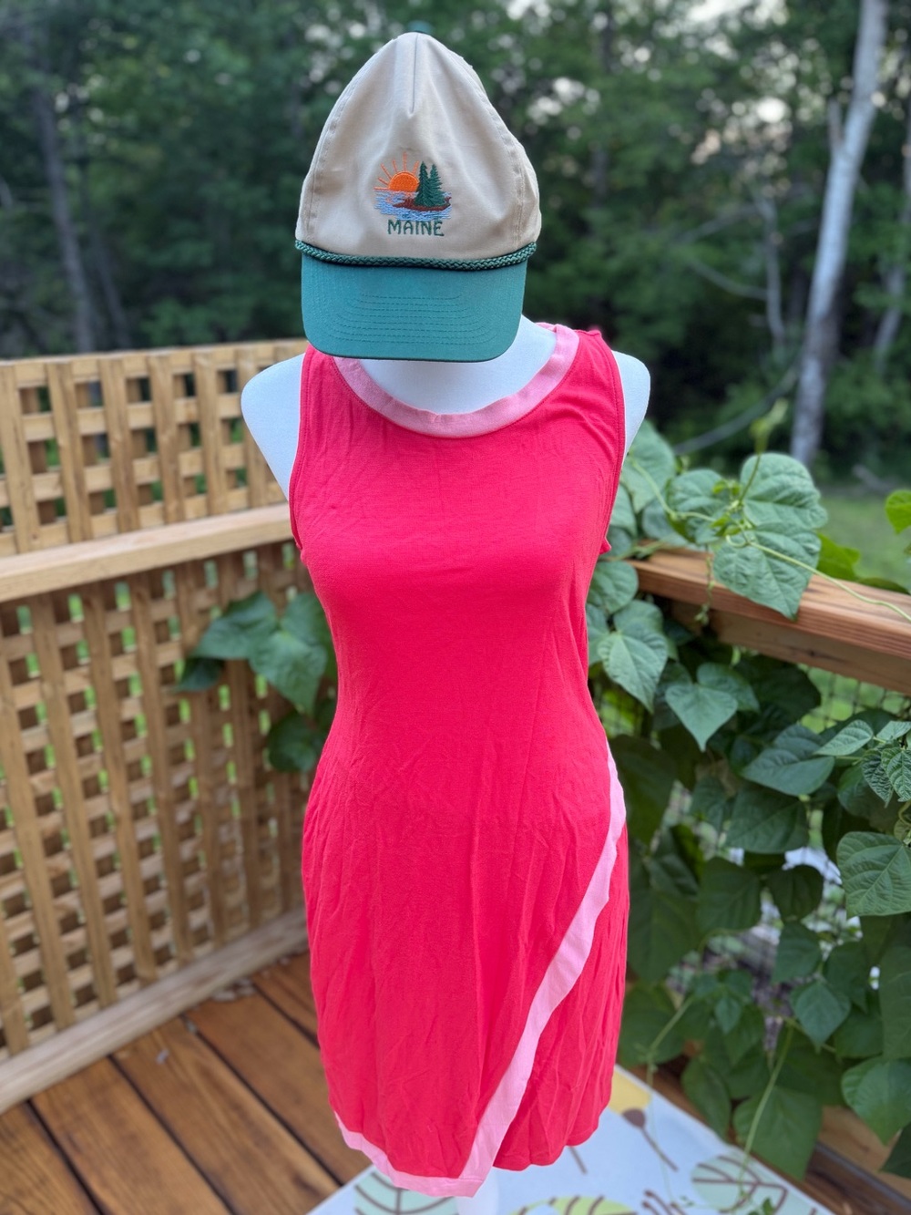41 Hawthorn Red Sleeveless Midi Dress with Pink Trim *HAT NOT INCLUDED*